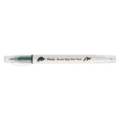 Image of Pentel Brush Sign Pen Twin Tip Olive Green Pack of 10