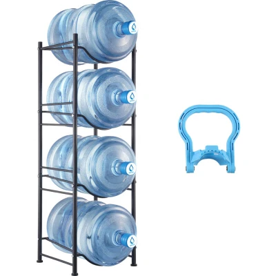Image of VEVOR 4 Tiers Water Jug Holder, 5 Gallon Bottle Single Row Rack for Bottles, Heavy Duty Kitchen, Office, Living Room, Black
