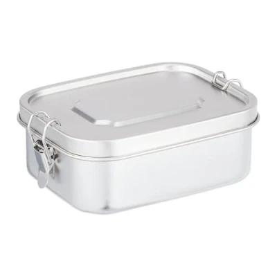 Image of Relaxdays Lunch Box, Stainless Steel, Leakproof, Airtight, Food Storage Container, for Meal Prep, 1 L Capacity, Silver, 7 x 18 13.5 cm