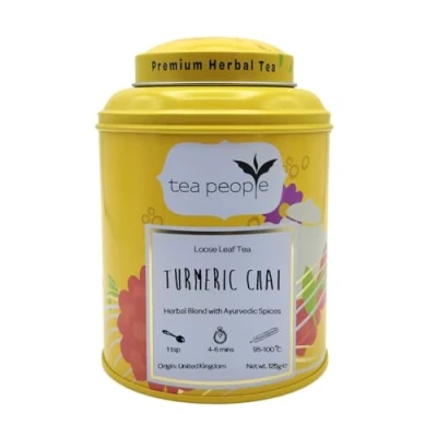 Image of Tea People Turmeric Chai 125g Tin Caddy (35 cups) Caffeine Free Herbal 100% Natural Ingredients: Root, Cinnamon, Cardamom, Liquorice, Black Pepper