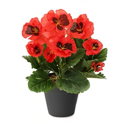 Image of Best Artificial 30cm Red Pansy Flower Plug Bedding Plant Bunch Pot NOT Included