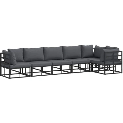 Image of Vidaxl Garden Sofa Set with Cushion Pillow 6 pcs Black Aluminium