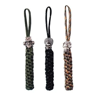 Image of 3 pieces Knife Paracord Lanyard Ropes with Alloy Skull Pendant,EDC Multifunctional Tool Outdoor Camping Folding Knives Gadget Ornaments