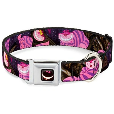 Image of Buckle Down Seatbelt Dog Collar Cheshire Cat Tree Poses 1&quot; Wide Fits 9 15&quot; Neck Small