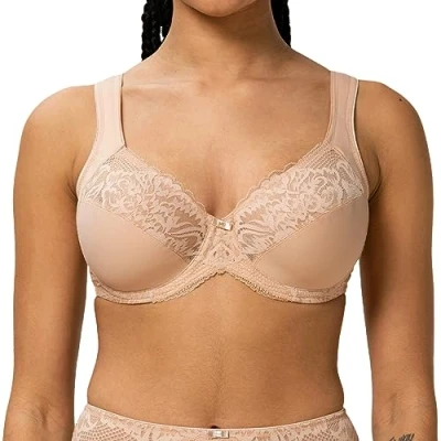 Image of Triumph Women&#039;s Modern Lace+Cotton W02 Bra, Neutral Beige, 36B