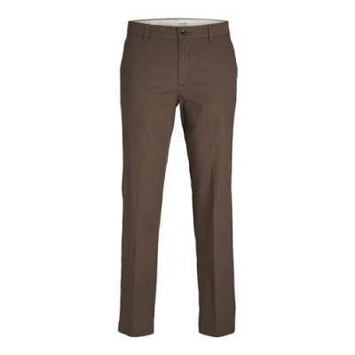 Image of JACK &amp; JONES Men&#039;s Jpstkane Jjotis Linen Blend Chino Trousers, Coffee Quartz, 38 W/34 L