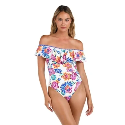 Image of Off Shoulder Ruffle One Piece Swimsuit, Multi//Flor De Paradiso, 14