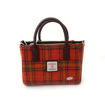 Image of Glen Appin of Scotland Harris Tweed Tote Handbag LB1228 Brora (Col 108 Orange Check), S