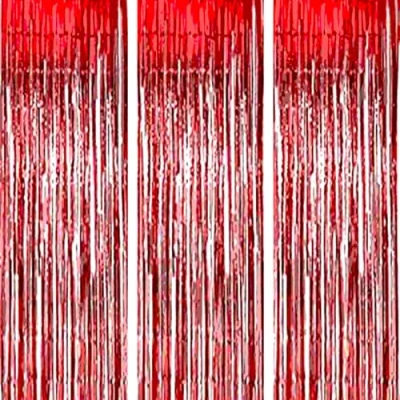 Image of AILEXI 3 Pack 3ft*8ft Metallic Tinsel Curtains Foil Fringe Shimmer Streamers Curtain Door Window Decoration for Party Supplies Red