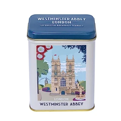 Image of New English Teas Westminster Abbey London Souvenir Tea Caddy with 40 Breakfast Teabags