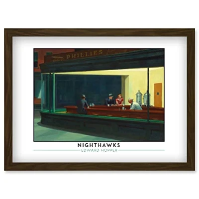 Image of Wee Blue Coo Edward Hopper Nighthawks Iconic Realist Painting Artwork Framed Wall Art Print A4