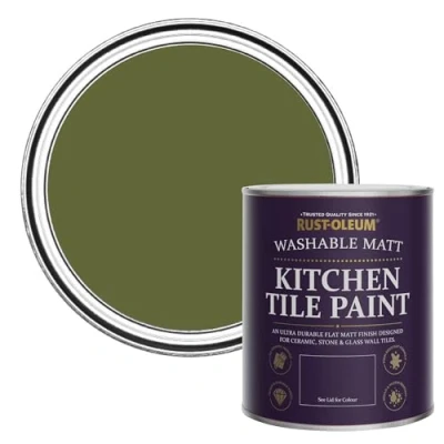 Image of Rust Oleum Green water resistant Kitchen Tile Paint in Matt Finish Jasper 750ml