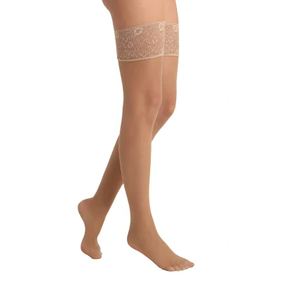 Image of Falke Seidenglatt 15 Denier Stockings Transparent Silky Overtheknee socks, Women&#039;s, Size: 5/5.5, Powder