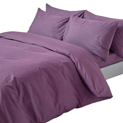 Image of HOMESCAPES Grape Purple Pure Egyptian Cotton Duvet Cover Set Super King 200 TC 400 Thread Count Equivalent 2 Pillowcases Included Quilt Bedding