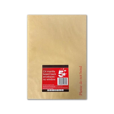 Image of 5 Star office C4 Envelopes Board Backed Peel and Seal 120gsm Manilla Pack of 10 FS600618