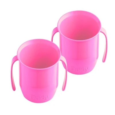 Image of Doidy Cup Twin Pack Training Sippy Cups Baby Unique Slanted Design Two Handles Beaker Great Weaning for Milk, Water &amp; Juice Use from 3 6 Months 200ml (Cerise+Cerise)