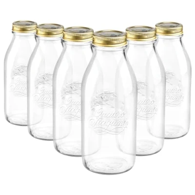 Image of Bormioli Rocco 6x 1L Quattro Stagioni Glass Bottles with Screw Top Lid Clear Reusable Juice Water Smoothie Drink Fridge Storage Containers