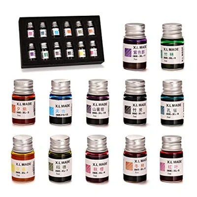 Image of AOKUY Drawing Inks,Calligraphy Inks, 12 Colorful Dip Pen Ink Set for Writing, Drawing, Great Gift Giving.