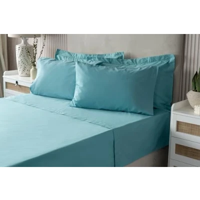 Image of Belledorm Green Fitted Sheet + Housewife Pillowcase Bundle Set, 200 Thread Count Percale, Mattress Depth 28cm (Super King Size, Teal)