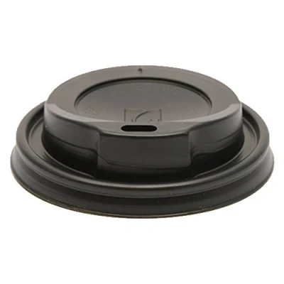 Image of THE PAPER CUP COMPANY 90mm Black Disposable Plastic Hot Drink Coffee Machine Tea Catering Cups Sip Lids 200 Pack