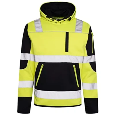 Image of Hi Vis Hoodie Reflective Safety Security Pullover Protective Workwear Sweatshirt Yellow/Navy