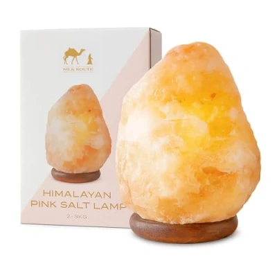 Image of Silk Route Home Himalayan Salt Lamp with Dimmer Switch Uniquely Handcrafted Wooden Base… (2 3KG)