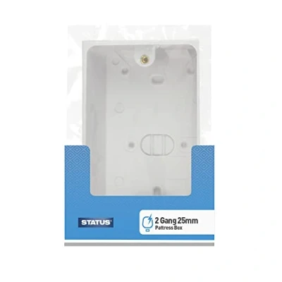 Image of STATUS 2 Gang Pattress Box 25mm Double Socket Back White Plastic S2GPAT25MMX7