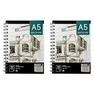 Image of iTrend A5 Artist Sketch Book with Ring Binder White Art Drawing Paper 100 Pages Pad 140GSM Cartridge 14.8 CM x 21 Pack of 2 Ideal for Artists, Designers, Students
