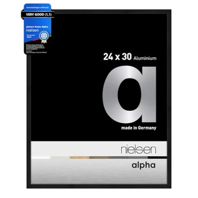 Image of nielsen Alpha Photo Frame 24x30cm Aluminium Picture Frame, Black with Protective Float Glass and Push Turn Clips Jet Matt