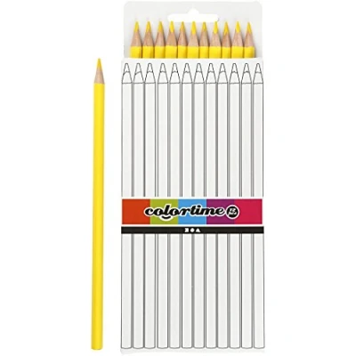 Image of Colortime Pencil Crayons, Polypropylene Plastic, Yellow, 12 Count (Pack of 1)