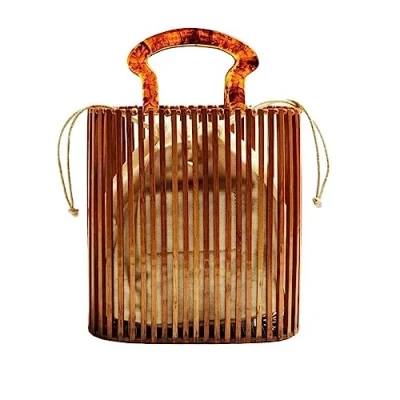 Image of YYW Women&#039;s Womens Fashion Bamboo Bag with Acrylic Handle Bucket Summer Beach Clutch Purse Handbags one Size Brown