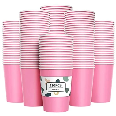 Image of YANGTE 120Pcs Pink Paper Cups 9oz Disposable Party Biodegradable and Compostable Drinking for Birthday Party, DIY, BBQ 250ml