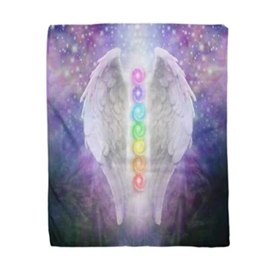 Image of Topyee 130x150 cm Throw Blanket Angel Wings Chakras Darkness and Light Pair of the Warm Cozy Print Flannel Home Decor Comfortable for Couch Sofa Bed
