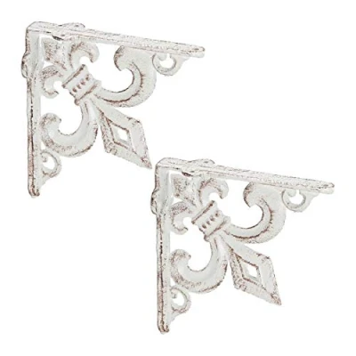 Image of Relaxdays 2x Shelf Brackets, Cast Iron, Rack Support, Vintage Look, HWD: 14.5 x 3.5 cm, Angle for Shelves, White