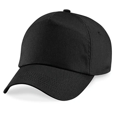 Image of Beechfield B10B Black Baseball Cap Sun Hat, Sports Cap, Boy&#039;s Girl&#039;s Hat 100% Cotton Twill Unisex Kid&#039;s