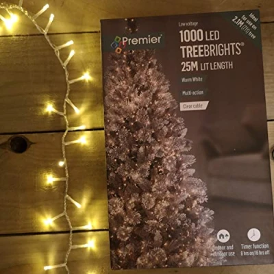 Image of Premier 1000 LED 25m TreeBrights Christmas Lights Warm White Clear Cable