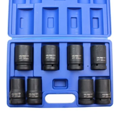 Image of US PRO Tools 8pc 1&quot; Drive 6pt Deep Impact Sockets Metric 24 38mm 3509
