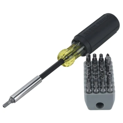 Image of Multibit Screwdriver 32 in 1 Multi Tool, Sturdy Bit and Screw Holding Magnet, Tamperproof Torx, Hex Torq Set, Klein Tools 32510, Grey