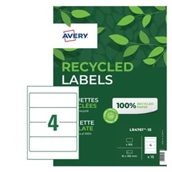 Image of Avery Recycled Filing Label Lever Arch File 192x61mm 4 Per A4 Sheet White (Pack 60 Labels) LR4761 15