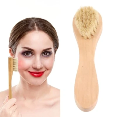 Image of ZJchao Face Brush, Wooden Handle, Natural Bristles, Exfoliating, Suitable for Dry Skin, Men and Women