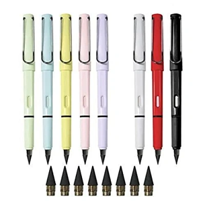 Image of FANGZHE 8 PCS Inkless Pencils Eternal, Everlasting Pencil Replaceable Head, Infinite Pencil, Pen, Portable Reusable Erasable, with Graphite Nib