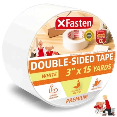 Image of XFasten Double sided Tape, Removable, 3 Inch by 15 Yards, Single Roll, Residue free and Surface Safe Adhesive Tape