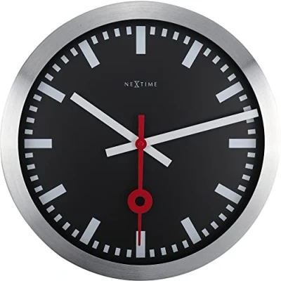 Image of NexTime Wall Clock Diameter 35 cm Aluminum Black &#039;Station Stripe, 33 x 0.02