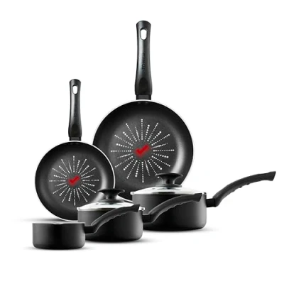 Image of Tower T700304 SmartStart Classic 5 Piece Cookware Set with Easy Clean Aeroglide Non Stick Coating, Oven Safe, Long Lasting, PFOA Free, Black