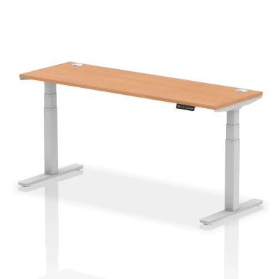 Image of Air 1800 x 600mm Height Adjustable Desk Oak Top Cable Ports Silver Leg