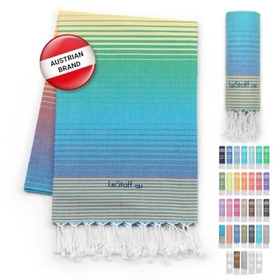 Image of LeStoff Premium Hammam Towel 100% Organic Cotton Pre washed Sustainable Absorbent &amp; Quick drying Beach, Bath, Shower, Yoga, Spa Travel (95 x 180 cm, Rainbow)