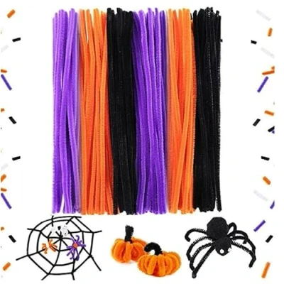Image of 300 PCS Thick Pipe Cleaners Craft Supplies Yellow,Green,Brown Color Sunflower Chenille Stems for Art and Projects Creative DIY Decorations (Halloween)