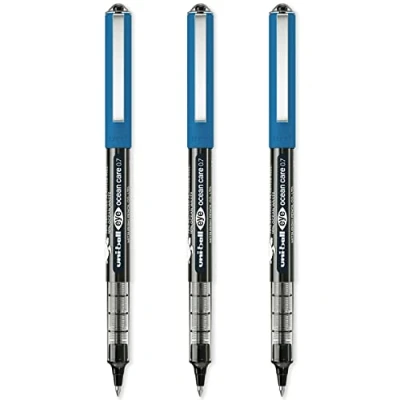 Image of Uni ball Eye Ocean Care UB 157ROP Black Rollerball Pens. Fine 0.7mm Ballpoint Tip for Super Smooth Writing, Drawing, Art, Crafts and Colouring. Fade Water Resistant Liquid Ink. 3 Pack