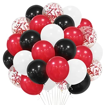 Image of Red Black White Balloons, 30 Pack 12 Inch Matte and Balloon Confetti Helium Latex Balloons for Birthday Baby Shower Wedding Graduation Casino Poker Card Theme Party Decorations