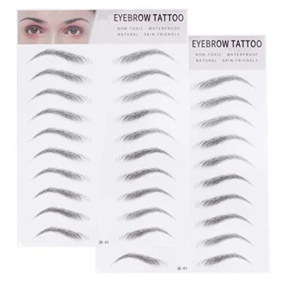 Image of FRCOLOR 2Pcs 3D Eyebrow Transfers Sticker Tattoos Long Lasting Hair Like Authentic Eyebrows Shaper Brow Makeup Grooming Shaping for Woman Man (Black)